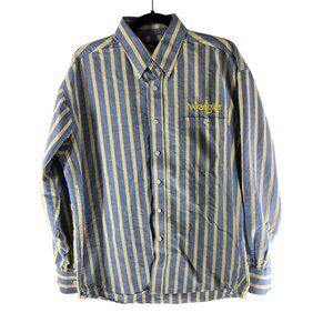 Wrangler Mens Western Shirts Button Up Striped Logo Blue Yellow L